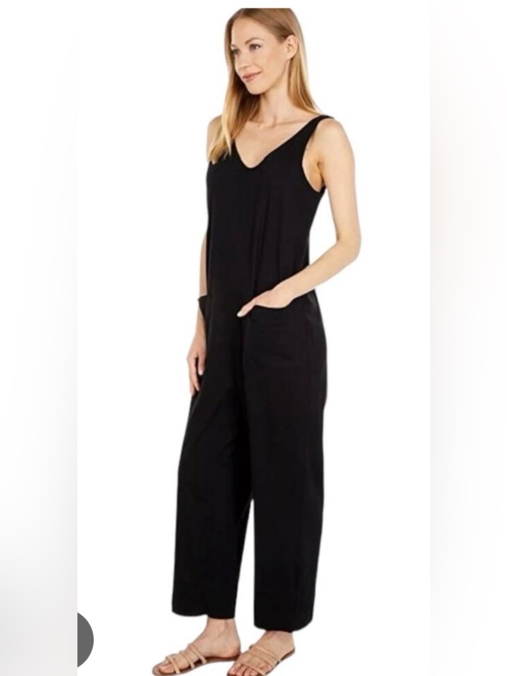 Pact black organic cotton blend tank cropped jumpsuit romper women xs x-small